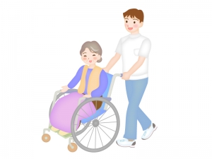 介護で車椅子を押しているシーンのイラスト素材 イラスト無料