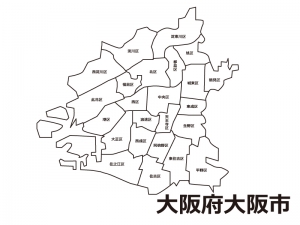 大阪府大阪市 区別 の白地図のイラスト素材 イラスト無料 かわいいテンプレート