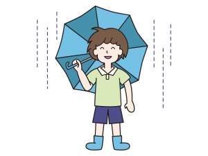 雨の中で青い傘を差す男の子のイラスト イラスト無料 かわいいテンプレート