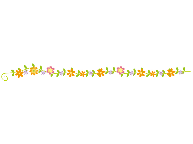 カラフルな小花と草 ツタのライン 線イラスト イラスト無料 かわいいテンプレート