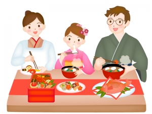 おせち料理を食べている家族のイラスト イラスト無料 かわいい