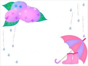 長靴と傘と紫陽花の枠 フレーム素材 イラスト無料 かわいい
