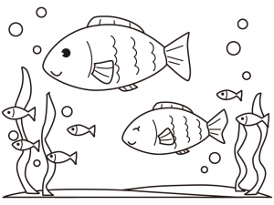 海の中を泳ぐかわいい魚のぬりえ 線画 イラスト素材 イラスト無料 かわいいテンプレート