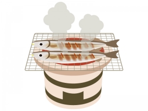 焼きサンマ 秋刀魚 と七輪のイラスト イラスト無料 かわいい