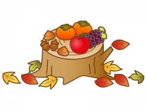 切り株と秋の味覚のイラスト イラスト無料かわいいテンプレート