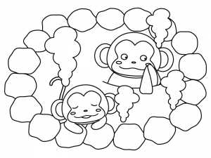 温泉に入るお猿さんのぬりえ 線画 イラスト素材 イラスト無料