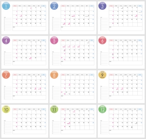 A4横 2020年 令和2年 1月 12月の年間カレンダー イラスト無料